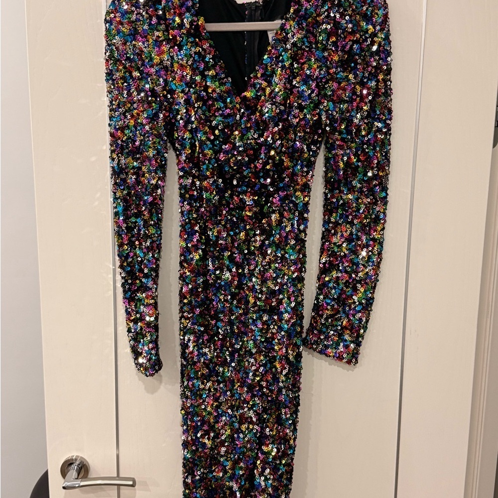 Boutique Multicolor Women Sequin Dress Prom Wedding Guest Gown Size Small